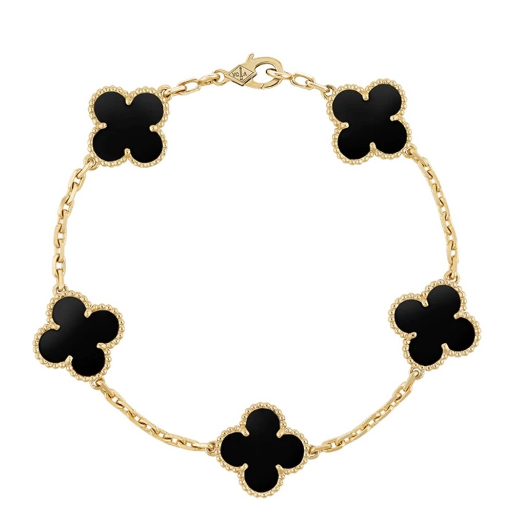 Luxury Inspired Elegant Black and Gold Clover Bracelet
